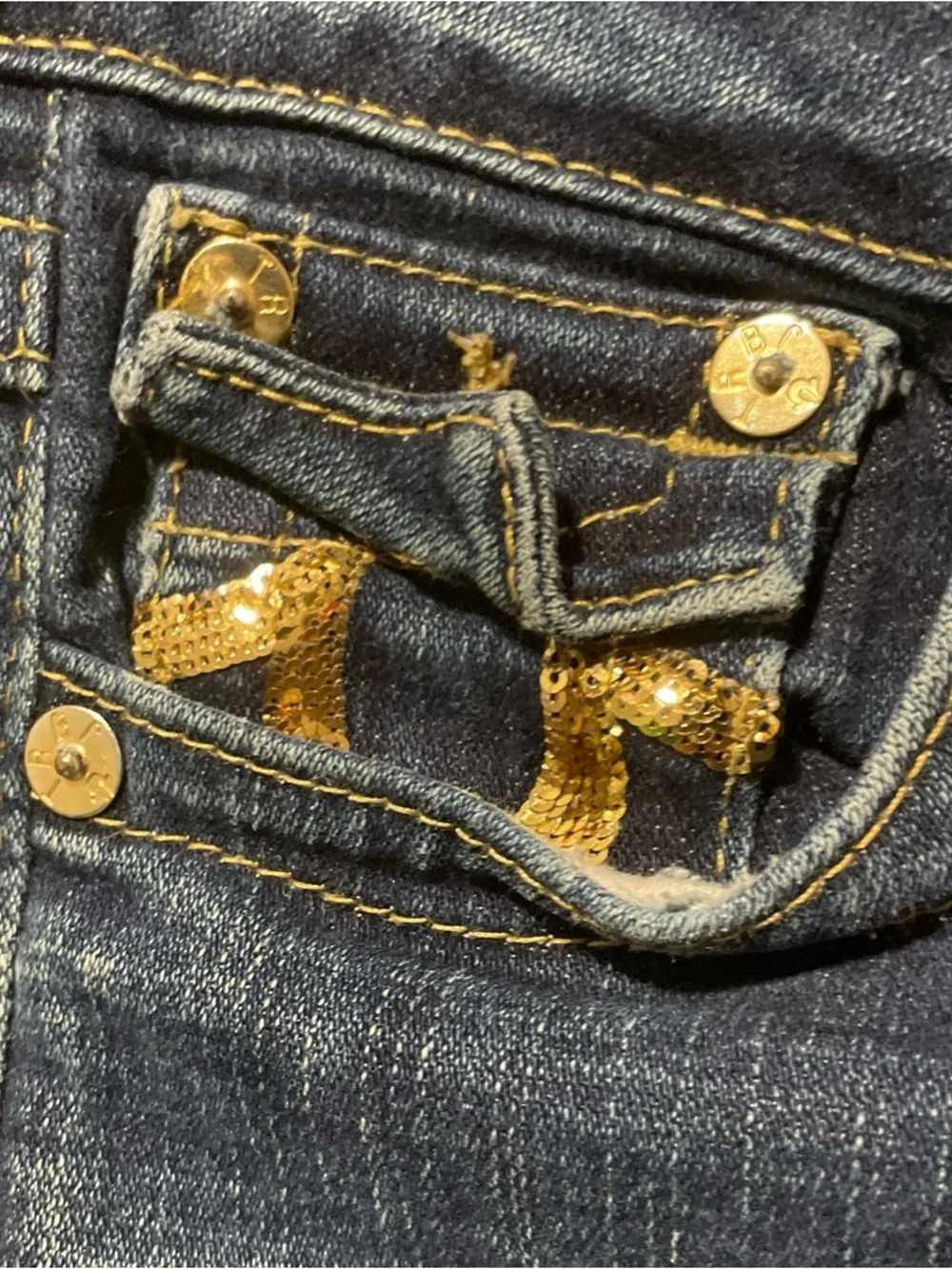 True Religion Y2K Stella Skinny Jeans Size 28 Gold Horseshoe Flap Low Rise - Picture 7 of 9